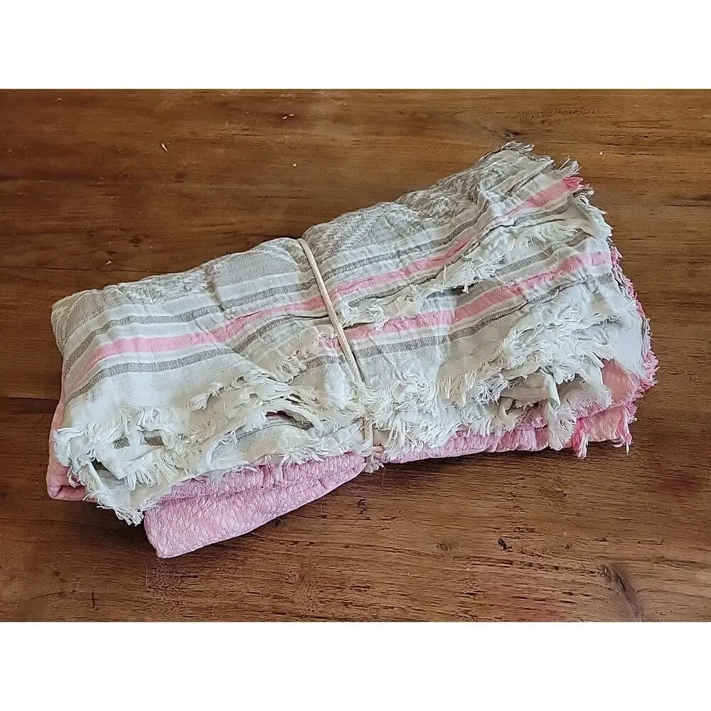 The Fouta Greek Blanket Wrap 100% Cotton Taupe Pink 63”x 59”